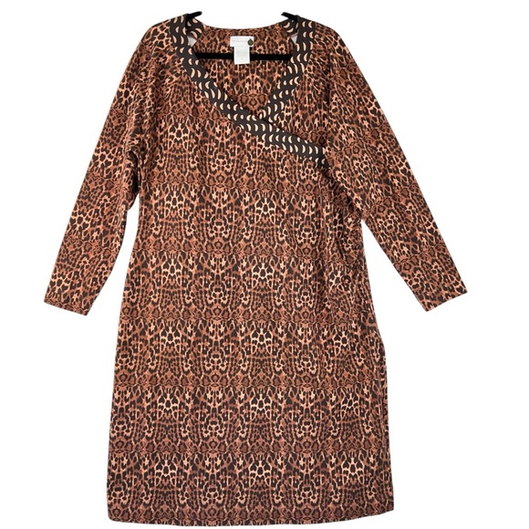 Soft Surroundings Anywhere Dress Faux Wrap Animal Print Sz 1X Leopard Glam Brown - Picture 1 of 11
